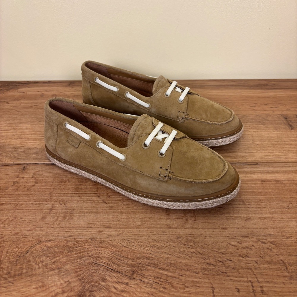 VIONIC Bay Suede Boat Shoes Sand‎ Tan Brown Women Size 7 Slip On Casual Comfort